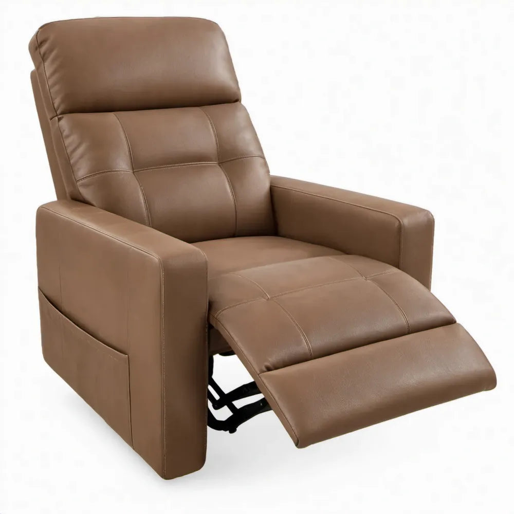 Handmatig verstelbare relaxfauteuil van bruin PU-kunstleer, 84 x 93 x 104 cm