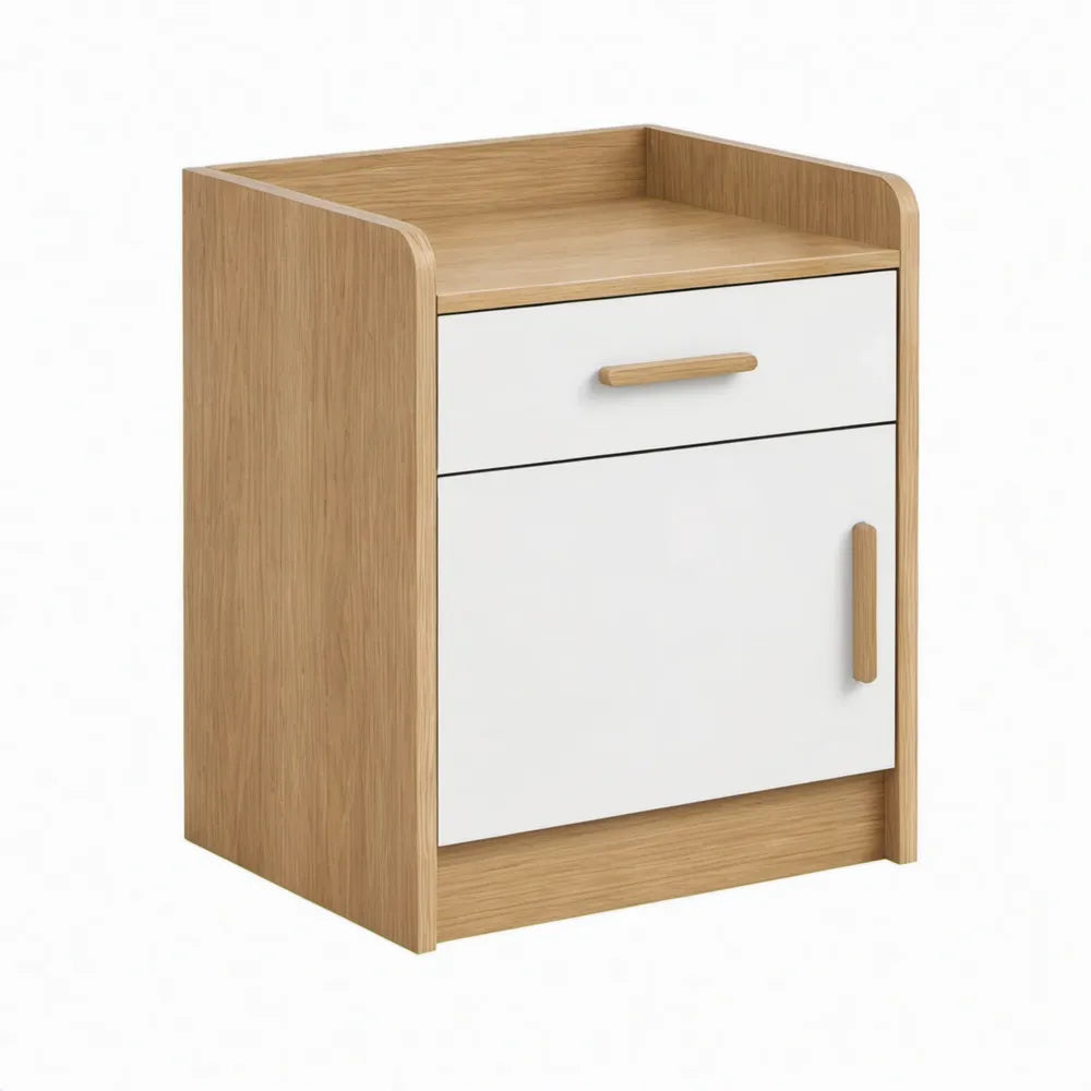 Nachtkastje met lade en deur 45 x 40 x 55 cm – Wit/Eikenkleurig