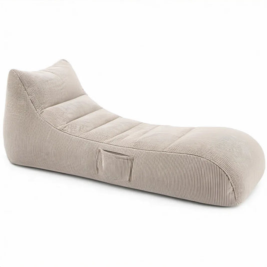 Beige liggende zitzak van polyester ribfluweel met EPS-vulling, 160 x 90 x 70 cm