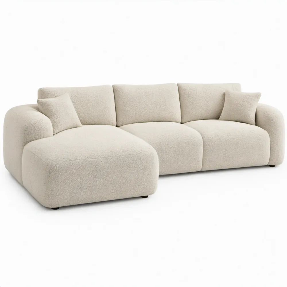 3-zits hoekbank met linker chaise longue 300 x 165 x 78 cm in crèmekleurige bouclé