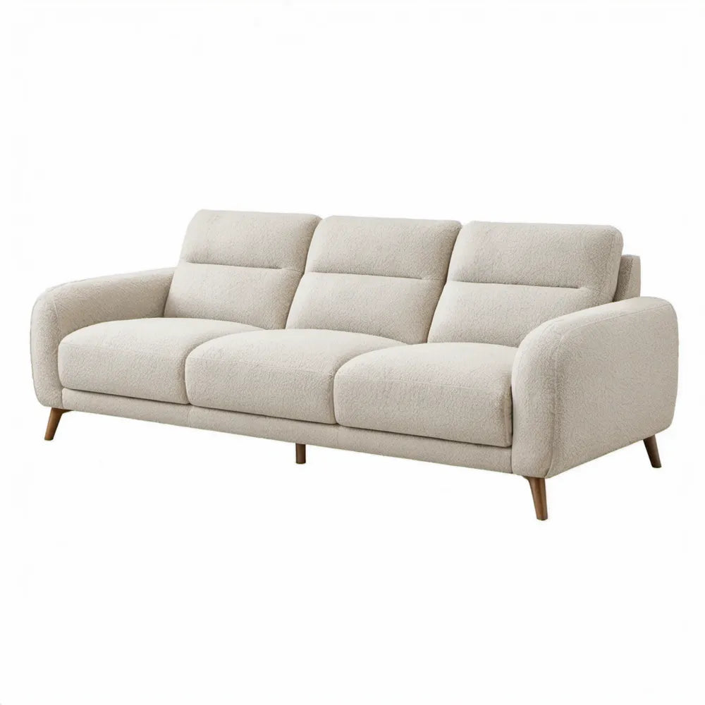 3-zitsbank 220 x 90 x 85 cm Crème polyester bouclé met houten poten