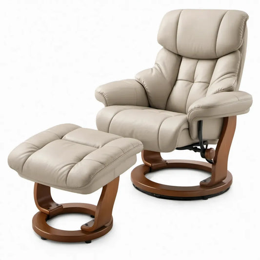 Beige draaifauteuil met verstelbare rugleuning en voetenbank, 82 x 78 x 105 cm