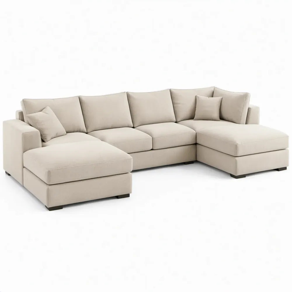 Beige 5-zits met dubbele chaise longue, 350 x 165 x 85 cm, polyester