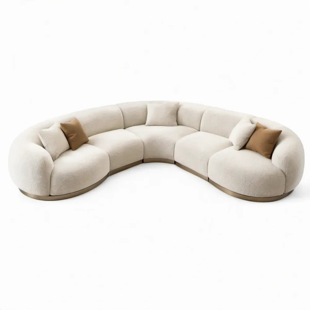 Modulaire gebogen 5-zitsbank 360 x 115 x 72 cm ivoor bouclé
