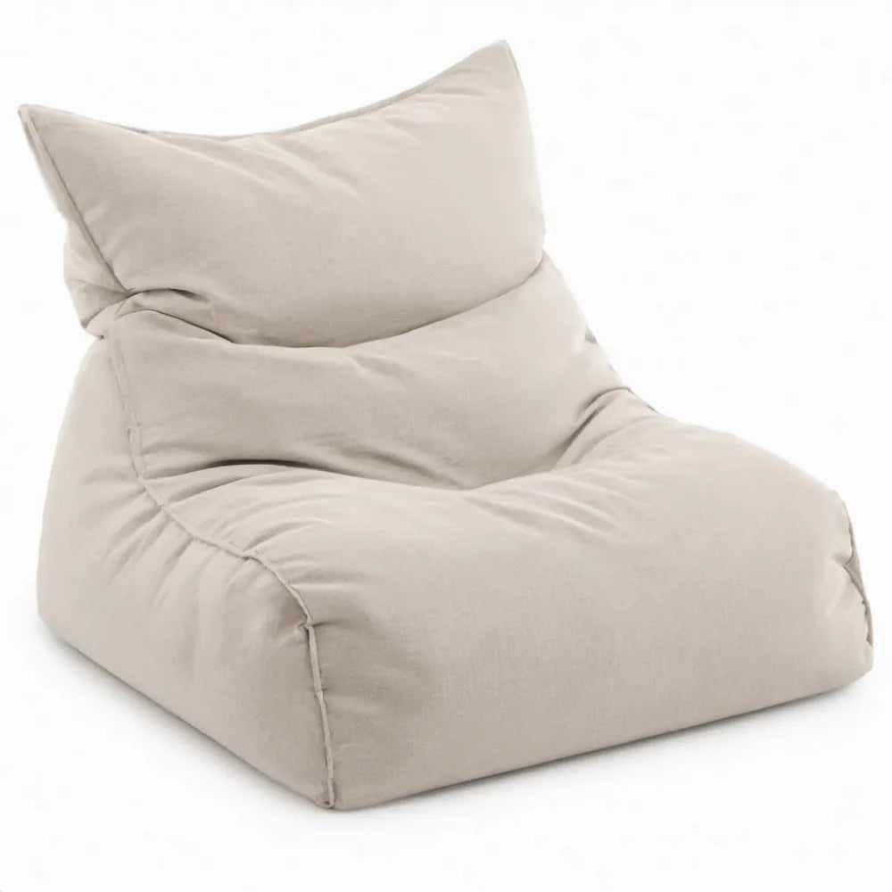 Beige Driehoekige Zitzakstoel van Polyester met EPS-Korrelvulling, 90 x 90 x 85 cm