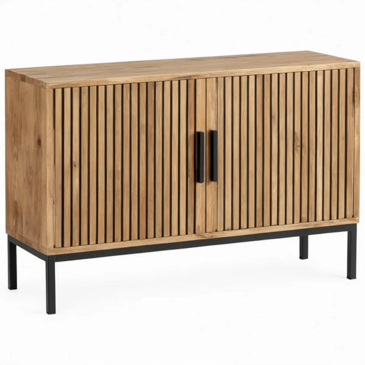 Dressoir met 2 deuren, massief mangohout, naturel bruin/zwart, 100 x 40 x 85 cm