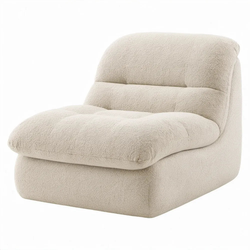 Loungefauteuil zonder armleuningen 90 x 95 x 78 cm crème bouclé polyester