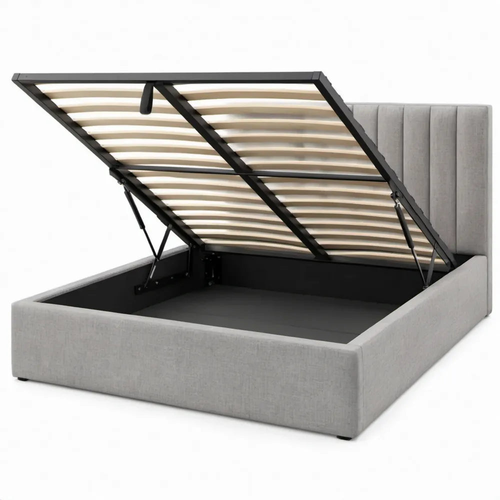 Opbergbed 160 x 200 cm met gasveren, lichtgrijs/zwart/naturel
