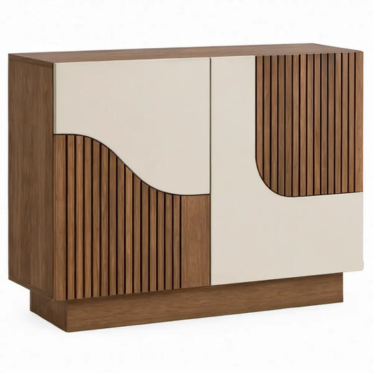 Dressoirkast met 2 deuren, 120 x 40 x 90 cm, walnootbruin en crème, MDF en rubberhout